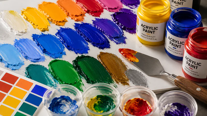 Artist acrylic paint texture and professional color swatches