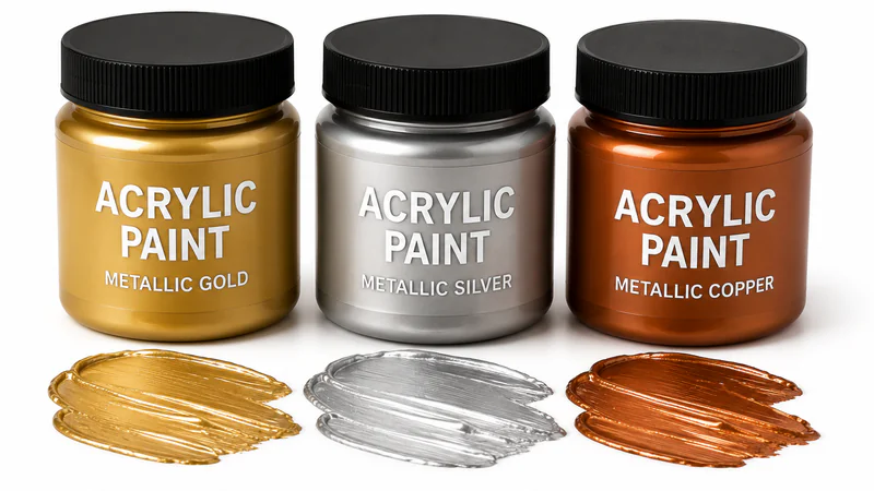 Metallic acrylic paint colors including gold silver and bronze