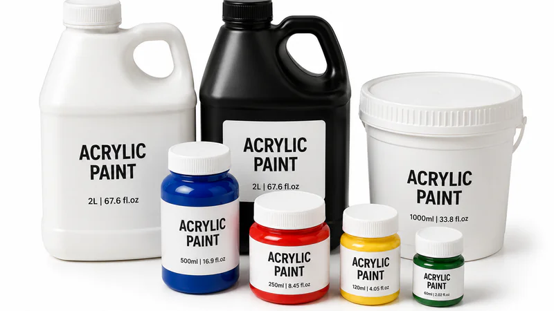 Bulk acrylic paint containers and large bottles