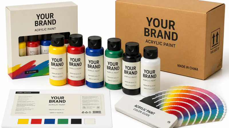 Private label acrylic paint bottles and custom packaging