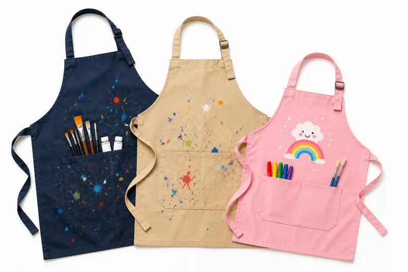 Apron component for kids and education painting sets