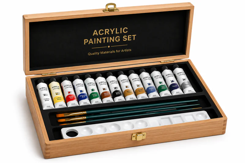 Wooden box packaging option for premium painting sets