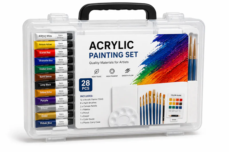 Carry case packaging option for portable painting sets