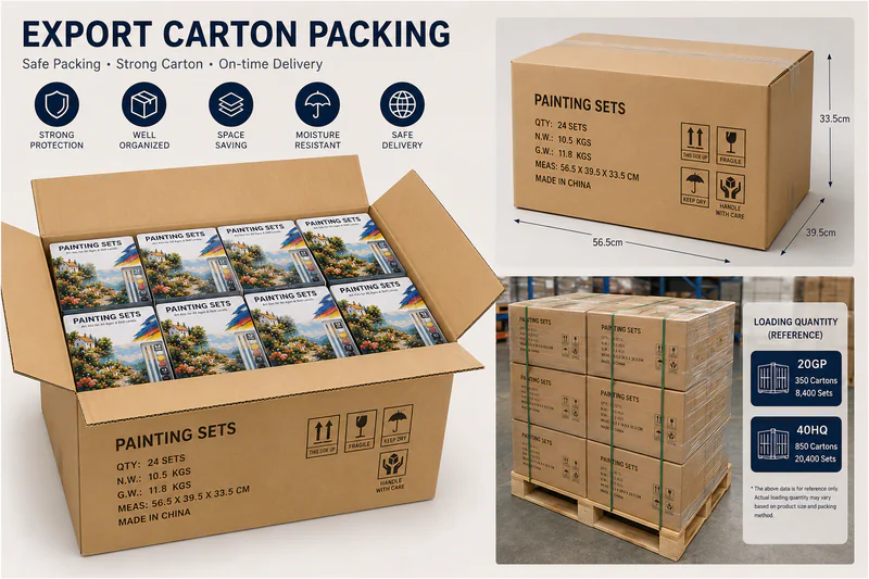 Export carton packing option for bulk painting set shipment