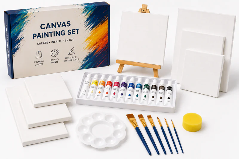 Canvas painting set with painting surfaces and art supplies