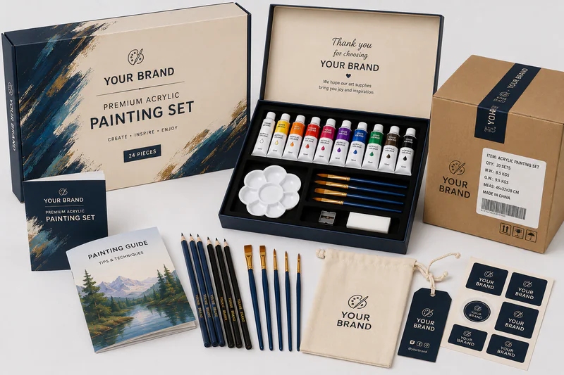 Private label painting set with custom brand packaging