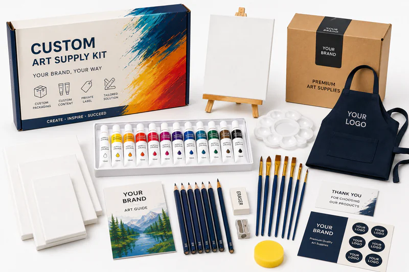 Custom art supply kit with flexible painting set components