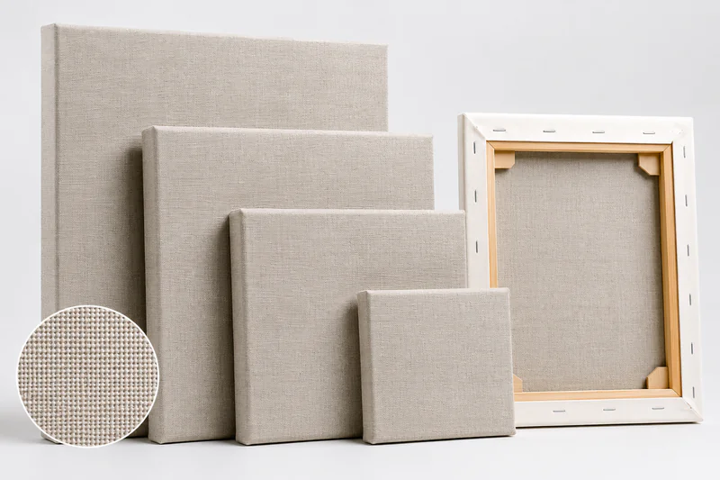 Linen stretched canvas surface for differentiated art product ranges