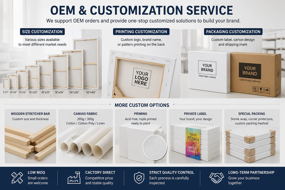 OEM label options for private label stretched canvas packaging