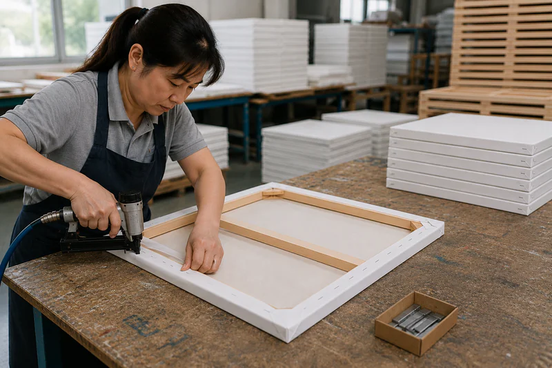Wood selection for stretched canvas frame production