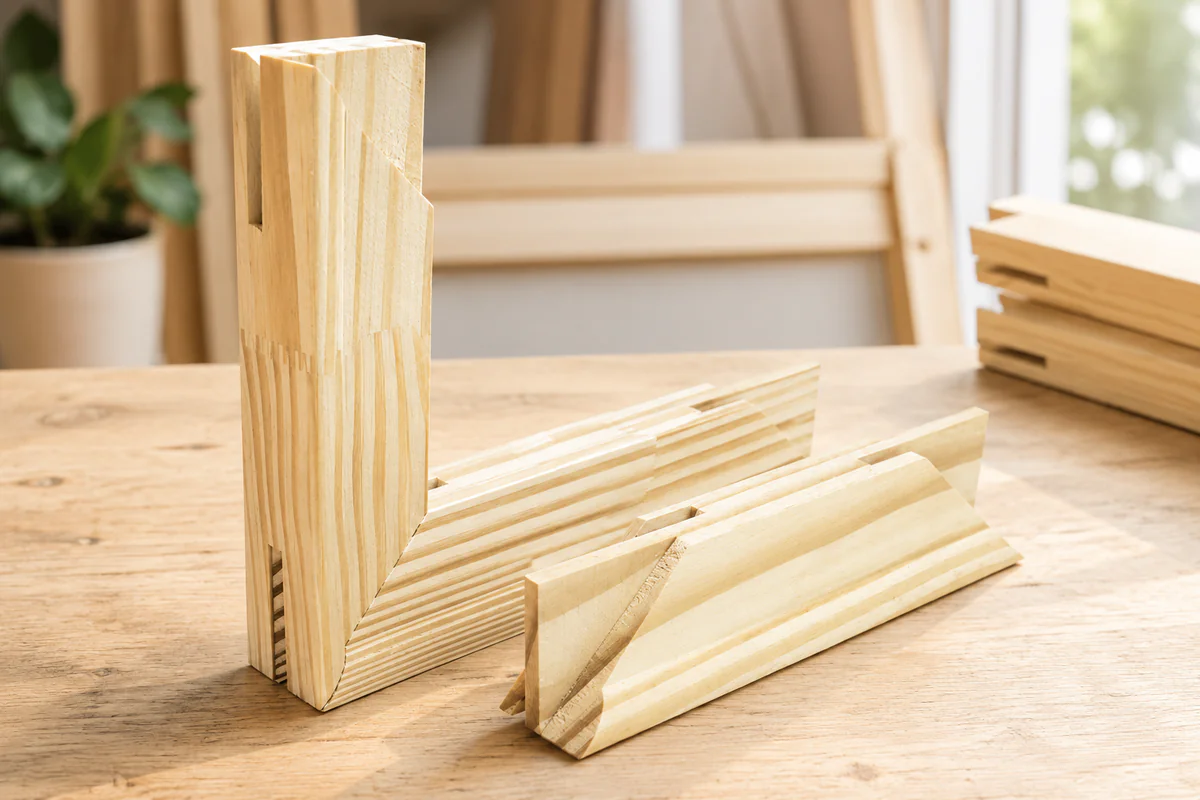 Standard series wooden stretcher bar profile family for canvas production