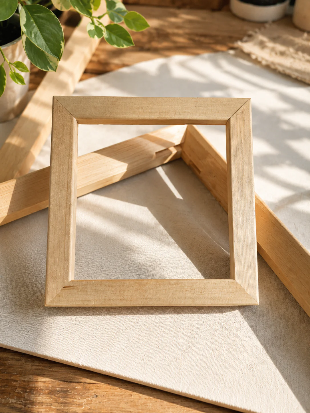 Finished wooden stretcher frame perspective for canvas applications